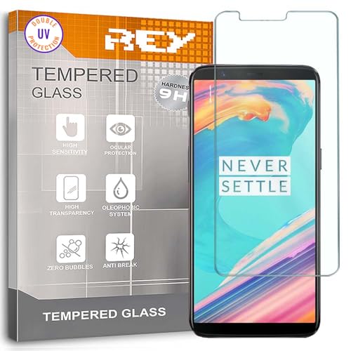 REY Protector de Pantalla para One Plus 5 T-ONEPLUS 5T, Cristal con Doble Protección UV, Vidrio Templado Premium 9H+