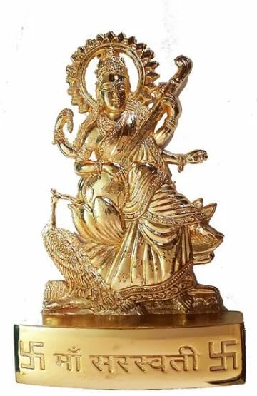 TRTO 1Pcs Saraswati Maa Statue Idol Hindu Goddess Knowledge Brain Vidhya Education Metal