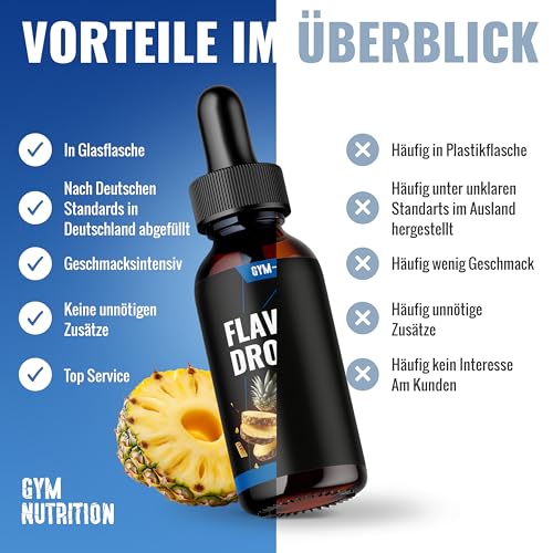 Flavour Drops Zuckerfrei 50ml mit Dosierpipette - Flavor Drops Lebensmittelaroma - Flavor Drops Zuckerfrei für Magerquark, Porridge uvm - von Gym Nutrition - Ananas Geschmack