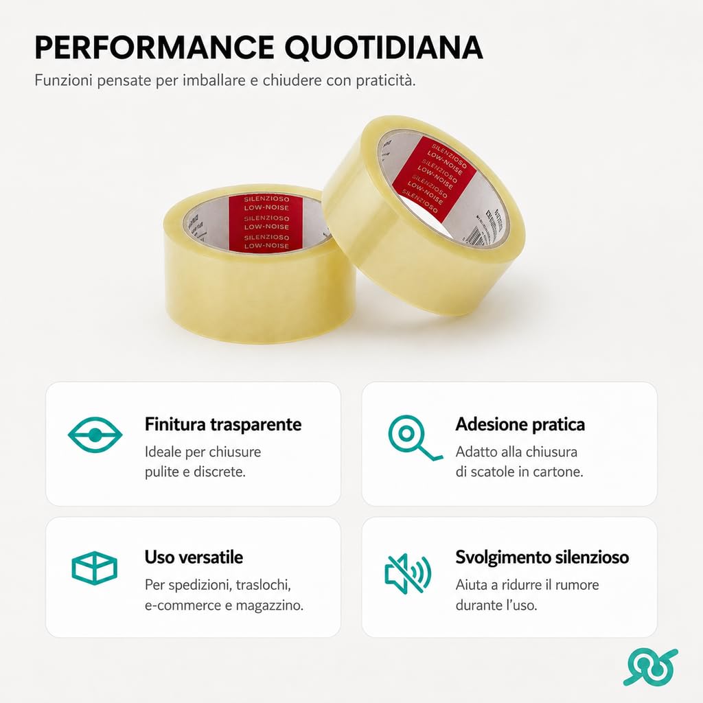 tempo di saldi Nastro Adesivo 36 Rotoli, 6 Confezioni da 6 Pezzi, Imballaggio per Pacchi e Spedizioni per Cartoni, Trasloco, Ufficio e Magazzino