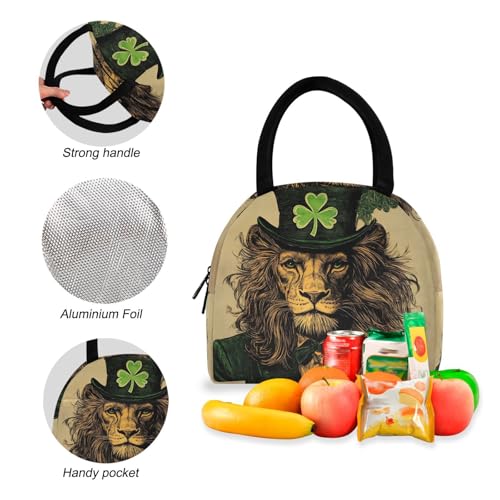 Backpack Lunch Box Set Large Capacity Travel Backpacks and Insulated Lunch Bag for Commute Hiking Picnic St Patricks Day Lion Print4