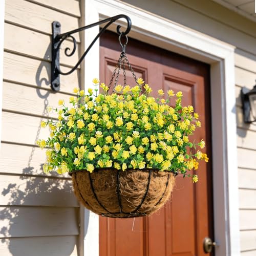 Image of Bassion Artificial Flowers for Outdoors Decoration UV Resistant, Yellow | faux plants, fake plastic eucalyptus, greenery stems, indoor outdoor use, Garden fence patio window box porch planter decor
