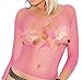 Elegant Moments Sexy Fence Net Long Sleeve Cami Top, One Size, Hot Pink
