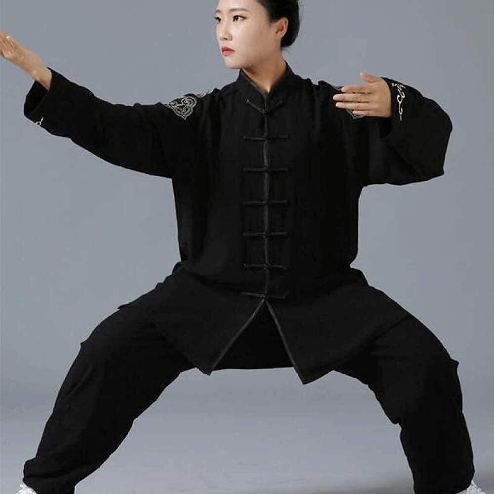 Cztery pory roku Tai Chi Uniform Set, Martial Arts Suit Chiński Tai Chi Suit Tang Suit Men Tradycyjna odzież Hanfu Haftowane bluzki i spodnie, strój do medytacji Zen (czarny