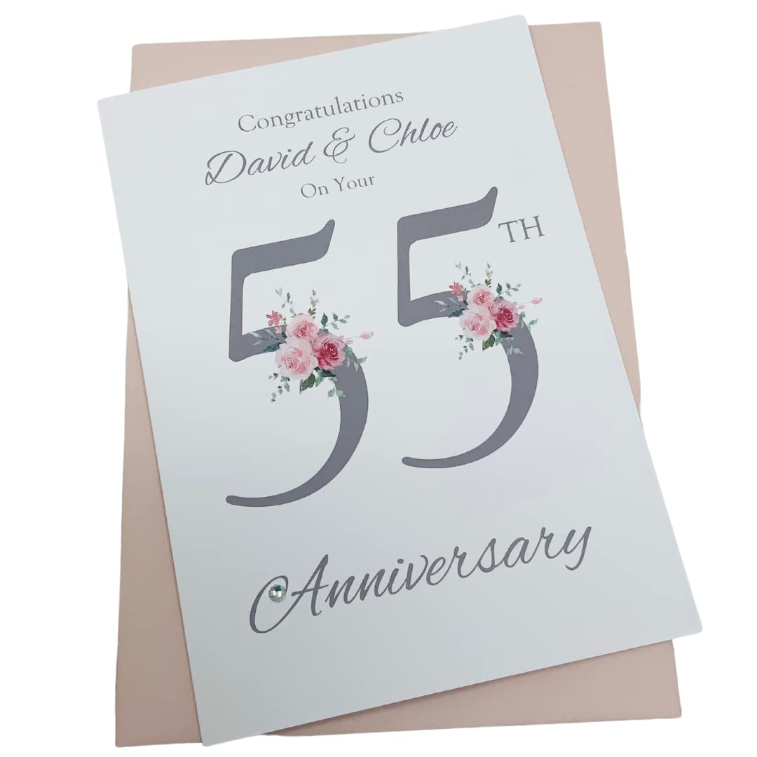 55th Wedding Anniversary Card - Emerald 55 Year Fifty Fifth Anniversary Greeting Card, Personalised Gift for Wife, Husband, Parents, Couple Friends - Various Designs (Floral Number) โ image 1