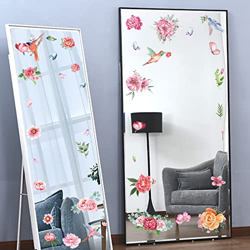 Image of 79 PCS Spring Window Clings,Spring Flower Window Clings for Glass Windows,Double-Sided Birds Floral Butterfly Window Stickers for Spring Decor (9 Sheets)