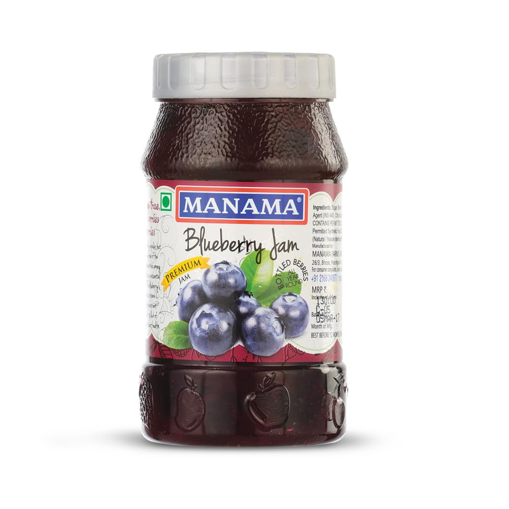 Manama Blueberry Jam, 500GMS with Actual Blueberry Fruit Pieces Inside, Pack of 1