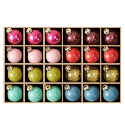 DN DECONATION Weihnachtskugeln Bunt 24 Set Glas, Glänzend Mini...