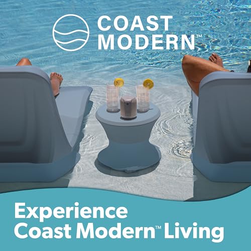 Image of Coast Modern Outdoor Side Table - Lounger Table for Inside Pool or on Patio - All-Weather Furniture for Sun Shelf Up to 15 inch - Stone Blue