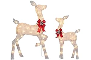 2-Piece Holiday Light-Up Glittering Deer Set, Christmas Light-Up Reindeer Outdoor Decor for...
