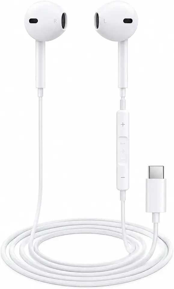 Fone de Ouvido com Microfone e Controle de Volume; Compativel com Android; IOS; Redução de Ruído; Ligações; USB TIPO-C — Branco