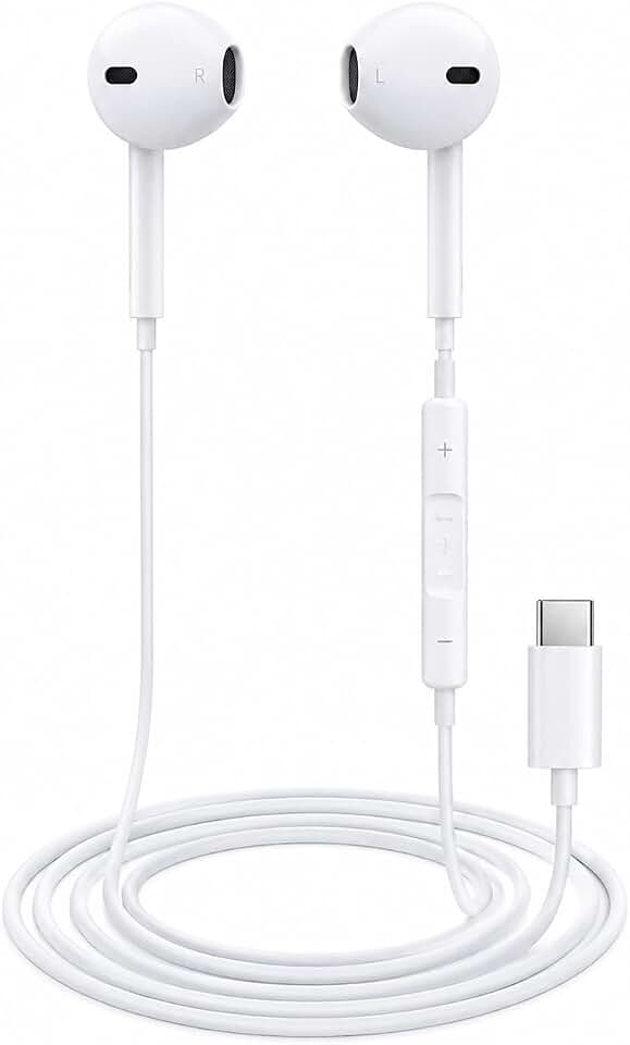 Fone de Ouvido com Microfone e Controle de Volume; Compativel com Android; IOS; Redução de Ruído; Ligações; USB TIPO-C — Branco