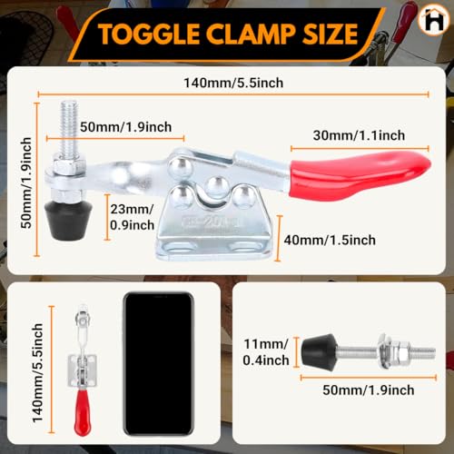 Image of Homdum 4Pcs Toggle Clamp Hold Down Clips 220Lbs Holding Capacity Antislip Horizontal Quick Release Toggle Clamp for Woodworking Jigs and Fixtures, Welding, Drill Press, Crosscut Sled