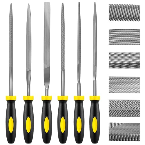 6 Piece Metal Needle File Set - 4-inch,Carbon Steel Files for Metal, Wood & Jewelry | Includes Flat, Warding, Square, Triangular, Round, and Half-Round Files