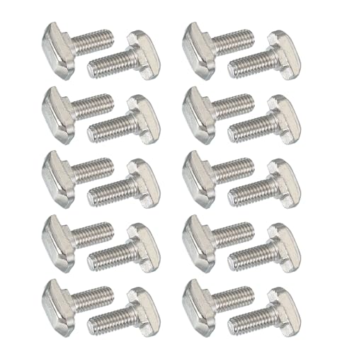 Image of PATIKIL M6 x 12 mm Thread T-Slot Bolts, 20 Pcs Drop-in Bolt Hammer Head T-Bolt Standard 8 mm Sliding Screw Stud for 30 Series Aluminum Extrusion Profile, Silver