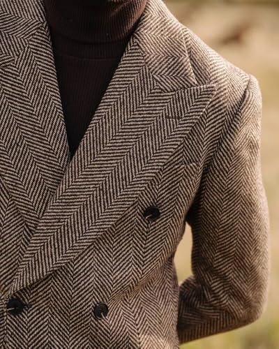 Men's 2 Piece Tweed Herringbone Suit Double-Breasted Tuxedo Party Wedding Blazer and Pants Set4