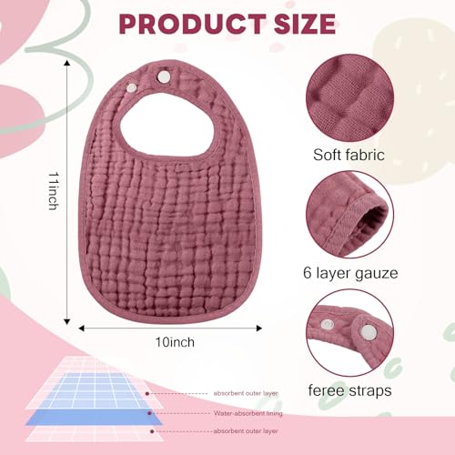 Image of Tallew 8 Pack Muslin Burp Cloths and Baby Bibs for Boy Girl 20 inch x 10 inch Cotton Baby Bandana Drool Bibs Muslin Burp Cloths Absorbent Rag for Newborn Toddler Infant Gifts(Dark Pink)