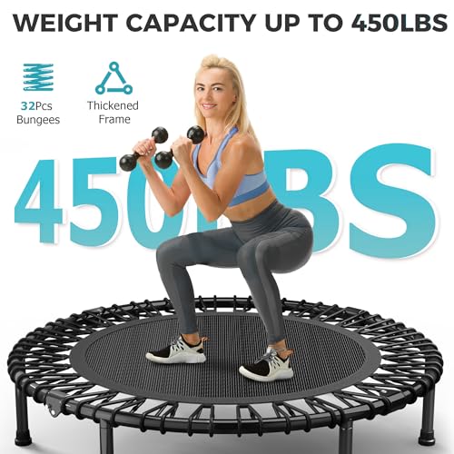 Image of 40 inch /48 inch Rebounder Trampoline for Adults with Bungee Cords, Exercise Rebounder for Adults Indoor /Outdoor Workout, Max Load 450 /550 LBS