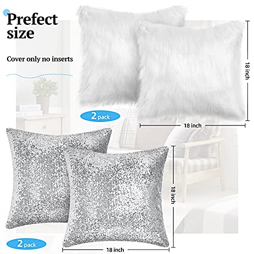 Irenare IRENARE-PILLOW-09 4 Pcs Sequin And Fluffy Pillow Cases Winter Faux Fur Throw Pillow Covers Glitter Pillow Cases Soft Fuzzy Cushion Cover thumb #1
