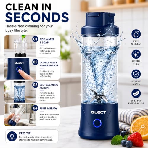 Image of QLECT Portable Juicer Blender 400ML, 22 Stainless Steel Blades, 3000mAh Battery, 7.4V Motor, USB Type-C Rechargeable Smoothie Maker for Fruits, Protein Shakes & Travel(Blue)