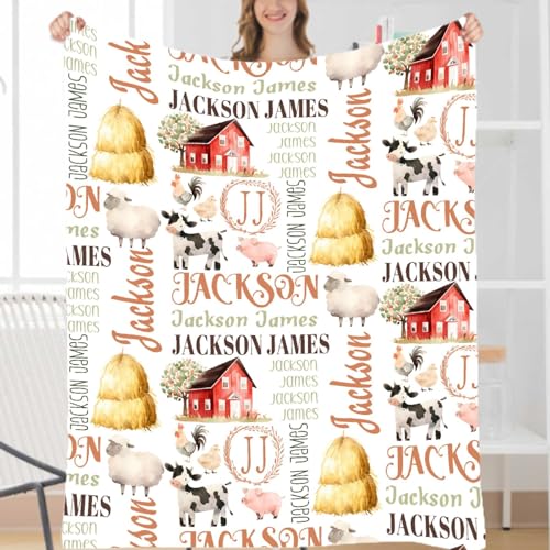 Atthadassi Farm Animals Custom Personalized Blanket,Farm Animals Name Baby Blanket,Personalized Gift, Custom Blanket,Soft Flannel Blanket,Birthday Gift Idea 50