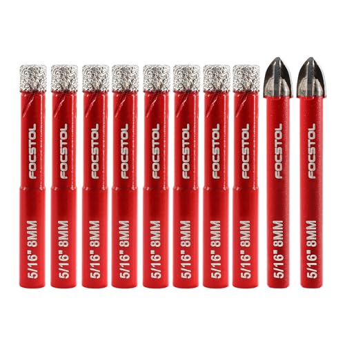 Dry Diamond Drill Bit Set - FOCSTOL 10pcs Diamond Hole Saw Kit &amp; Carbide Drill with Round Shank for Ceramic Porcelain Tile Marble Granite (8mm*8+8mm*2)
