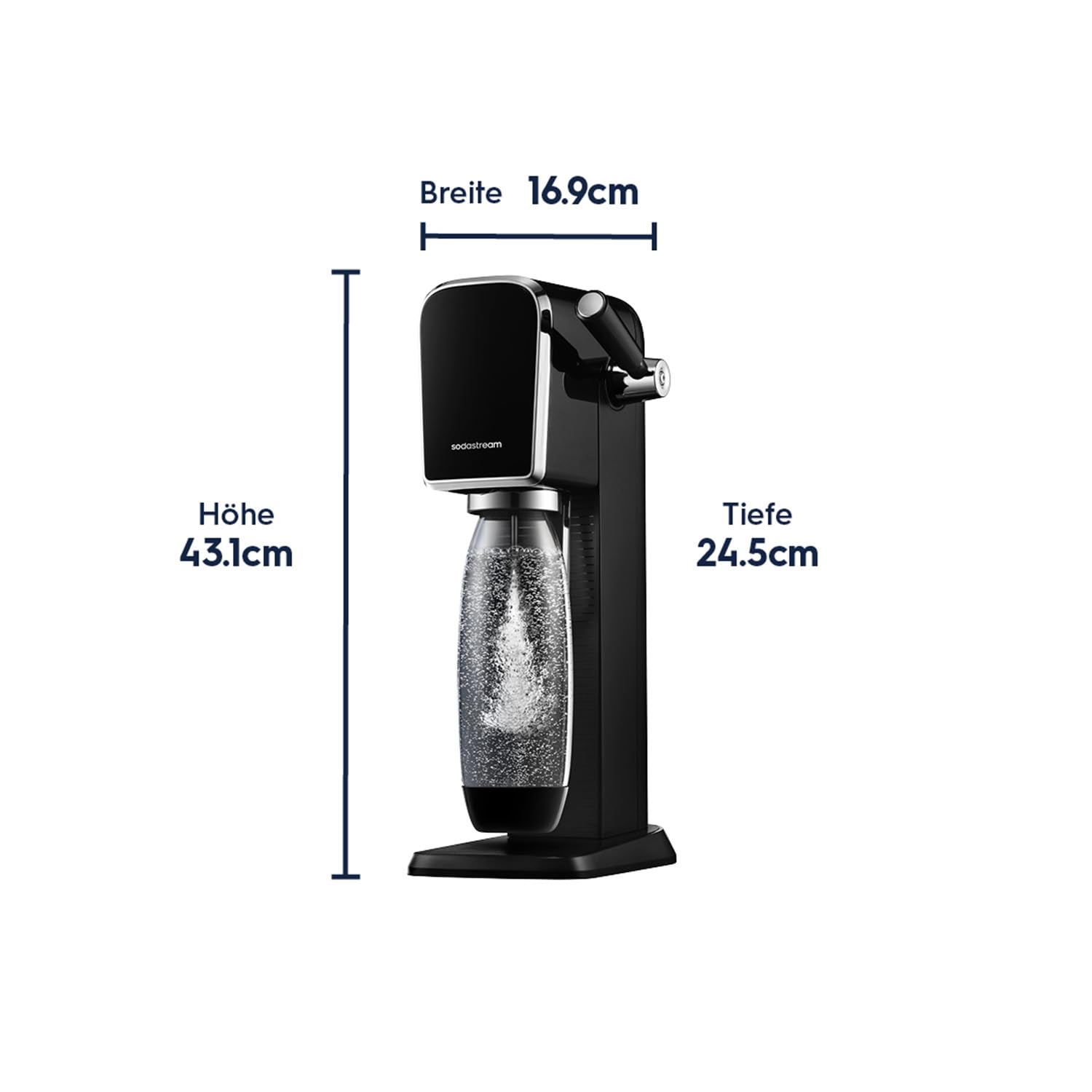 SodaStream Wassersprudler ART mit CO2-Zylinder und 1x 1L spülmaschinenfeste Kunststoff-Flasche, Höhe 44cm, Schwarz, 44 cm