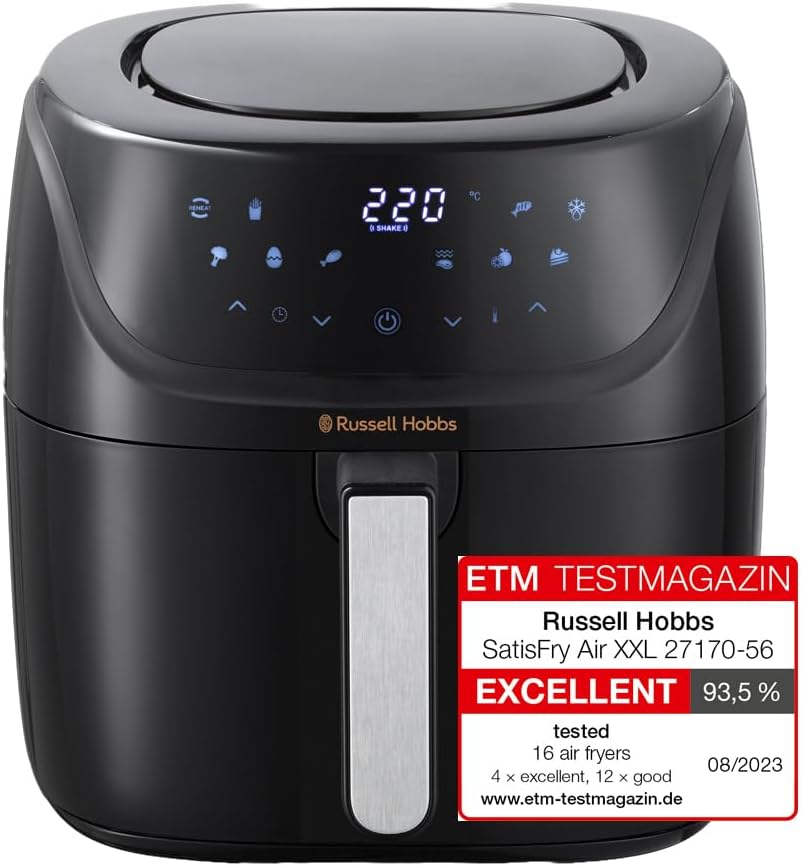 XXL Family Rapid Digital Air Fryer 8L [Compact Housing |7 Cooking Functions |10 Programmes] Energy Saving, Max 220°C, Use without oil, Grill, Bake, Roast, Reheat, Frozen etc. 27170