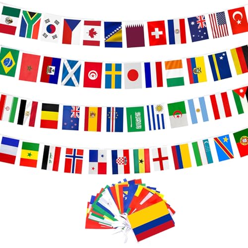 48 Countries Flag for World Cup 2026 Decorations,World Cup Banner String Flag Set, Double Sided Nylon International Flags String, Soccer World Cup Party Decorations for Bar, Home, Sports Events