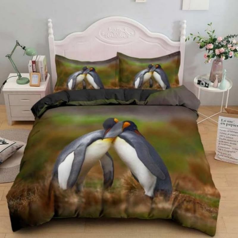 Housse de couette 240 x 260 en microfiber premium motif pingouin