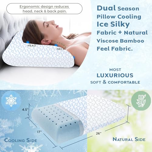 Image of AYKA Dual Season Cooling Memory Foam Pillow for Neck & Shoulder Pain | Neck Orthopedic Pillow for Sleeping, Pain Relief & Spinal Alignment | Ergonomic Design | 2 Years Warranty (Set of 2)