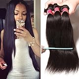Nadula Brazilian Straight Virgin Human Hair 3 Bundles, 100% Unprocessed Remy Silky Straight Hair Weave Extension for Black Women (14 16 18 inches, 95-100g/bundle)