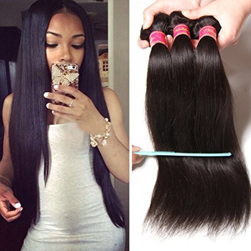 Nadula Brazilian Straight Virgin Human Hair 3 Bundles, 100% Unprocessed Remy Silky Straight Hair Weave Extension for Black Women (14 16 18 inches, 95-100g/bundle)