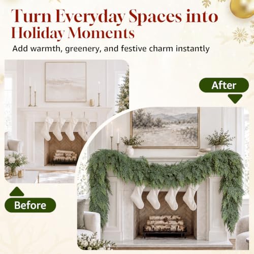 9FT Christmas Garland, Realistic Thick Full Lush Cedar Garland Decoration DROPS TO (works on 9FT-Unlit-1) - image 7
