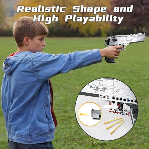 Finger Rock Gun Building Sets for Adults, 1:1 Simulation Shooting Toy Desert Eagle Pistol Model Building Blocks Kit, Rifle Weapon Collectible Gift for Military Enthusiasts, Kids Boys 14+ (360 pcs)