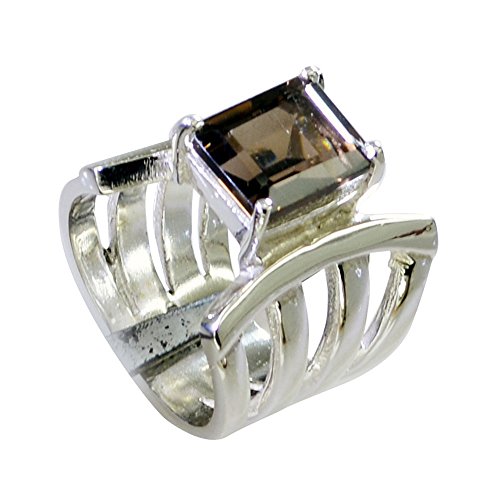 Bague quartz smoky argent anti-accrochage bague de fiançailles bezel carrée