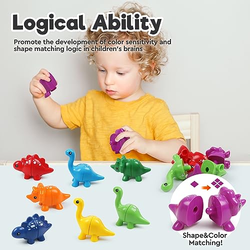 Image of Montessori Matching Dinosaurs Toy, Color and Shapes Recognition, Snap and Pattern Match Game Preschool Learning Toys Homeschooling Class Activity Teaching Tool, Birthday Gift for Kids boys & Girls