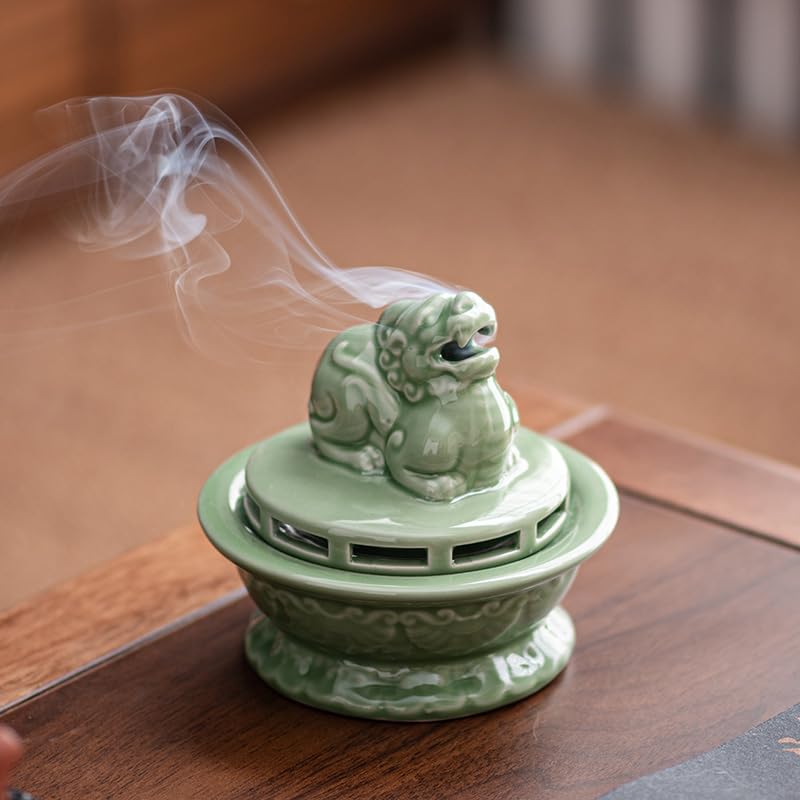 Base Porta Incenso Home Bruciatore di incenso Zen retrò cinese Celadon Ornamenti da tavolo in ceramica
