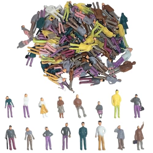 Lwezgi 100 Stück Mini Figuren Menschen Maßstab 1:75 Kleine Figuren Menschen Verschiedene Posen Sitzend und Stehend Miniaturfiguren für Modelleisenbahn Dioramen Architekturmodellbau