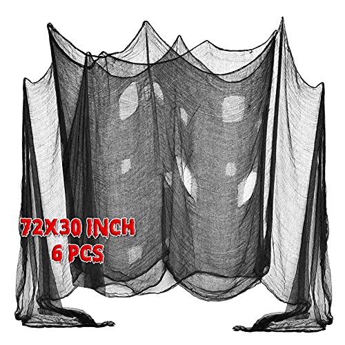 6 x Halloween-Dekorationen Gruseliges Tuch, 183 x 76 cm, schwarz, gruselige Gaze für Halloween-Dekoration, Halloween-Dekoration, Gruselige Dekoration für Halloween, Outdoor, Indoor, Kessel, Baum, Wand Cover