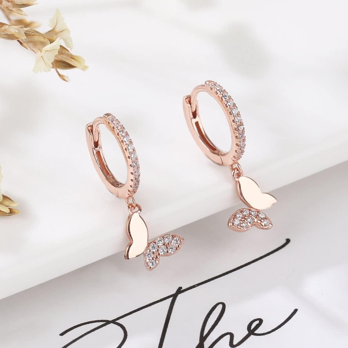 Dainty Dangle Hoop Earring for Women - Small Huggie Hoop Earrings Sets with Butterfly, Bee, Key Charm in 925 Sterling Silver or 18K Gold Plated - Image 3