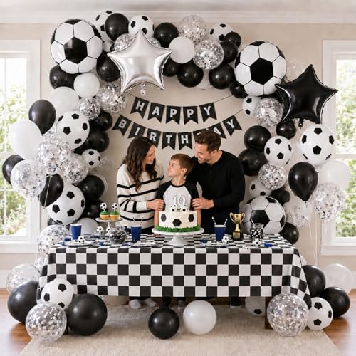 Image of Soccer Balloon, Black White Silver Balloon Soccer Sport Theme Party Balloon