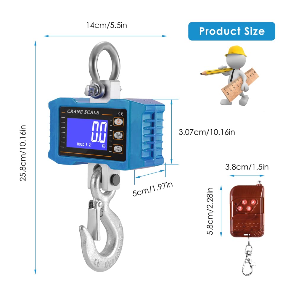 Báscula Colgante Digital 1T Recargable Con Mando a Distancia - Escala Electrónica de Alta Precisión 1000 kg Para Grúa Industrial