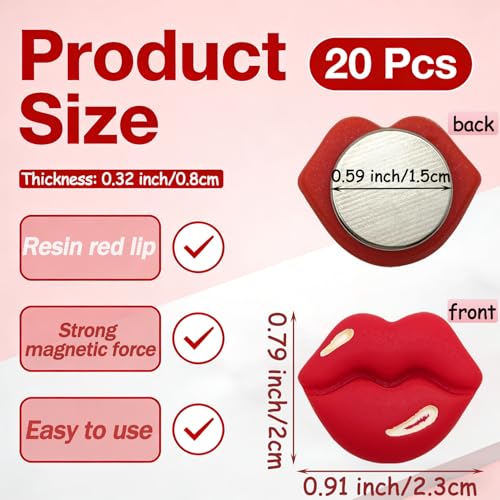 Imanes de nevera con forma de labios rojos, pack de 20 miniatura 2