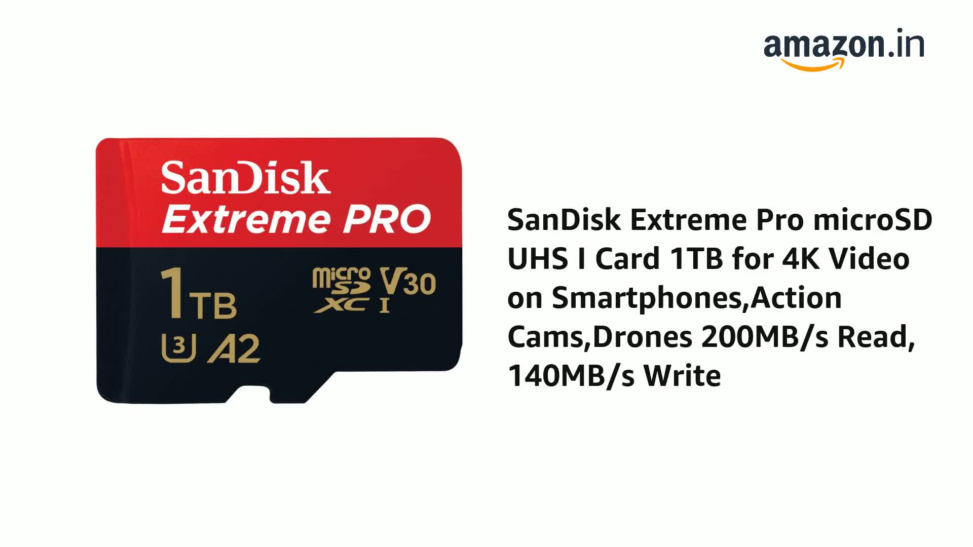 SanDisk Extreme Pro 1TB microSDXC UHS-I, V30, 200MB/s Read, 140MB