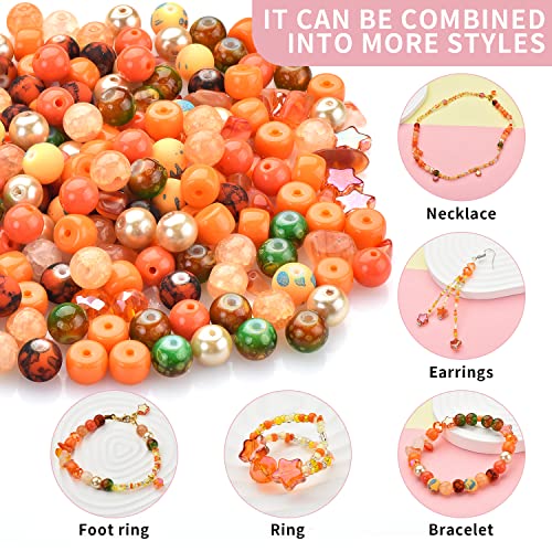 Image of Rired 27 Glass Beads for Bracelet Making Kit, 900pcs Orange Crystal Beads Set, Craft Beads Include Assorted 8mm Round /Bicone /Seed and Shaped Star Beads for Jewelry Making