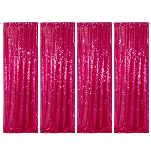 PartyDelight Hot Pink 2FT X 8FT Sparkly Sequin Backdrop Curtains 4 Panels, for Wedding, Party, Room Decorations. by PartyDelight - Used condition - US$26.10