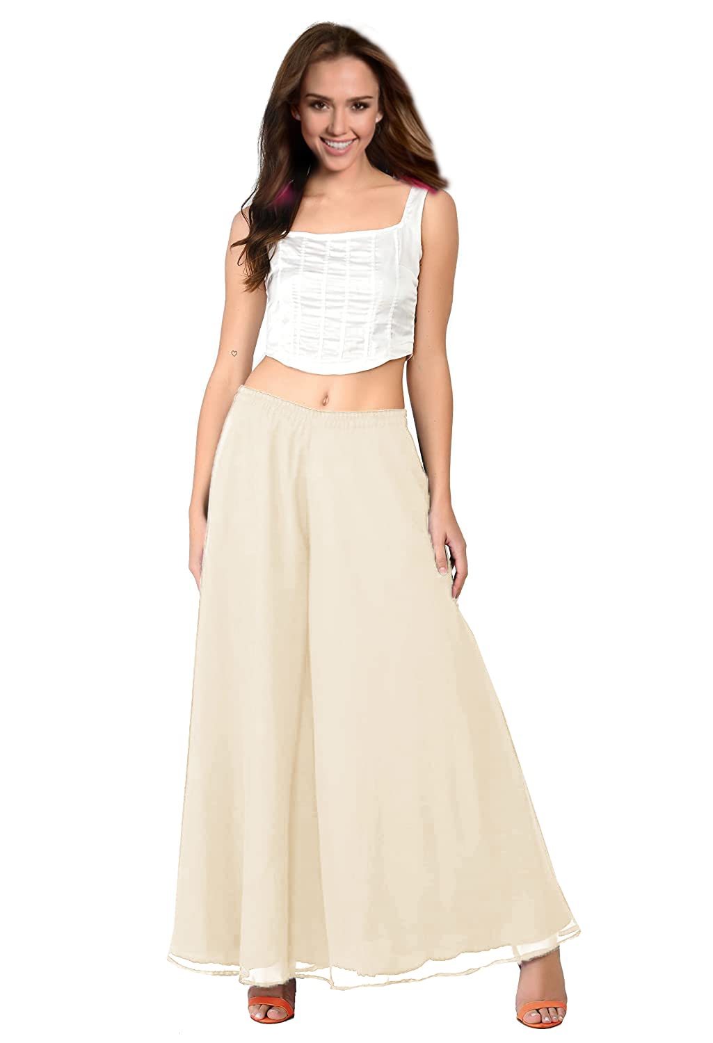 kvish Umbrella Flared Relaxed Fit Stylish Solid Georgette Palazzo or Bottoms for Women's and Girls UMPL-Off White-L-picture-51