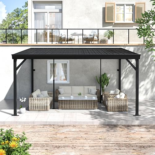 MUPATER 10'x 14' Wall-Mounted Gazebo, Outdoor Pergola Gazebo with Gutter,