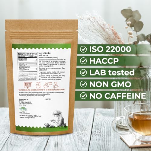 Image of 100 Bags Dried Lemon Balm Herb Frontier Loose Lemon Balm Tea (Melissa Officinalis Tea) - 100 Count 1.5 g Bags Melissa Herb Te De Toronjil